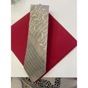 VTG. Gianni Versace Italy Silk Greek Key & Floral Silver Tie 3.5" W/58" L